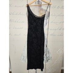 Vintage Ynes Maxi Dress S Black Glitter Floral One Shoulder 90s Goth Witchy Y2K
