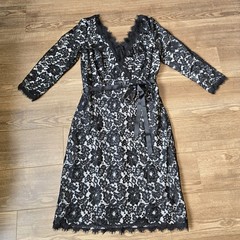 Tadashi Collection Dress 14 Black Floral Lace V-Neck Event Formal Wedding Guest