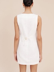 COMMENSE White Sleeveless Button Front Cotton Mini Shirt Dress Cinch Waist XL