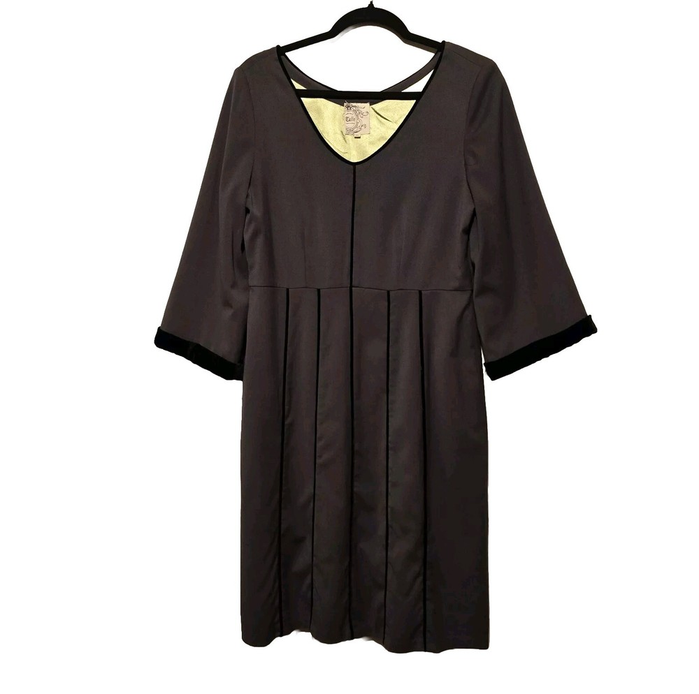 Tulle Fit Flare Dress XLG Wool Blend Dk Gray Black Velvet Trim Lined Steampunk