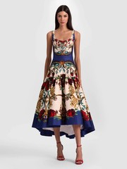 ALICE & OLIVIA ( 2) DIANA FLORAL A-LINE TIERED SKIRT MIDI DRESS NWT MSRP$660