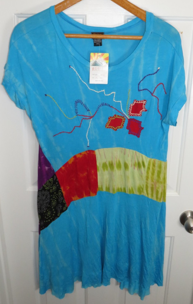 NEW Rising International Boho Patchwork Fair Trade Handmade in Nepal Dress 2XL