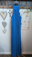 NWT $325 SZ 2 Ted Baker Blue London Helios Halter Pleated Maxi Dress