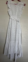 Lucky Brand Dress Maxi White S 💯% Cotton Reese Flutter Sleeve Embroidered