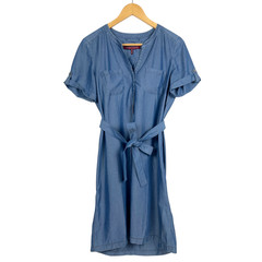Comptoir des Cotonniers Lyocell Chambray Dress 38 S Blue Belted Minimalist