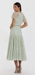 Mac Duggal 94128 Embellished Bow Flutter Sleeve A Line Midi Dress Size 2 NWT