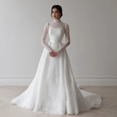 Wedding Dresses Luxury Lace Customize Gowns Floor-length Full Sleeves High Neck
