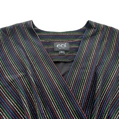 Eci Womens Small Black Multi Metallic Knit Stripe 3/4 Sleeve V-neck Sheath Dress