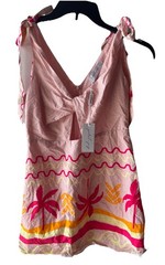 petal and pup Ariarne Mini Dress Pink Palm Twist Front,Tie Shoulder Straps Sz S