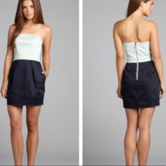 French Connection Size 8 Strapless Mini Dress Surf Spray Mint Blue Colorblock