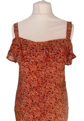 Women Summer Long Dress Size L Orange Floral Beach Holiday UK 14 16 Strappy Boho