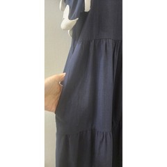 White Closet Elements Navy Blue Ric Rac Tiered Cotton Midi Dress XL