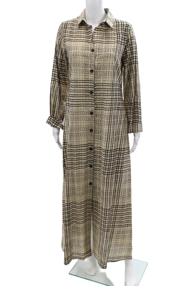 Stephan Janson Womens Long Sleeve Button Front Long Shirt Dress Brown Size IT 42
