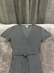 NWOT A New Day Pin striped romper elastic tied waist V neck wide leg size S