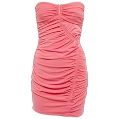 NWT Self-Portrait Pink Coral Ruched Strapless Cocktail Bodycon Mini Dress US 6