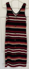 No Boundaries Striped Button Front Sleeveless Tank Dress L/G (11-13) Red Multi