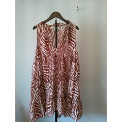 True Destinations Zebra Print Tiered Mini Dress Rust Brown Cream Sleeveless XL