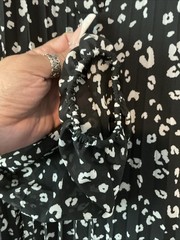 Nine West Georgette Collared Long Sleeve Black Animal Print Pleated Dress XS