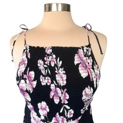 Free People Garden Party Tiered Maxi Dress Black Pink Floral SMALL Resort Summer