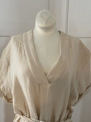 Magaschoni NWT Organic Cotton Gauze Short Sleeve Maxi Dress Large Light Beige