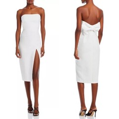 NEW AMANDA UPRICHARD White BELLAVIA Bow Back MIDI Strapless SHEATH Midi DRESS S