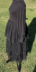 Ivy City Co Dress Womens Medium Black Colette Midi Tulle Tiered Mesh Long Sleeve