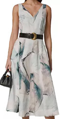 NWT Stunning Donna Karan NY Belted A-Line Midi Lined Dress, 10, Skylight, $199