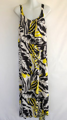 Suzanne Grae Tropical Palm Leaf Maxi Dress Sleeveless Black Yellow White Medium