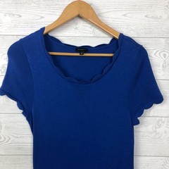 Talbots Womens Medium Scallop Trim Knit Sweater Dress Deep Blue Sea Short Sleeve