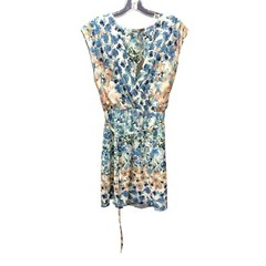 Matty M White Blue orange Floral Pattern Sleeveless v neck Short Dress