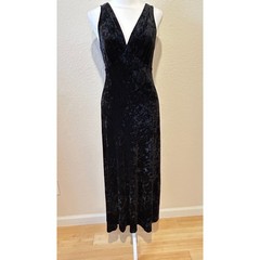Vintage Parallel Maxi Dress Size S Black Stretch Velvet V-Neck Babydoll Goth