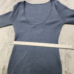 NEW H&M Divided Dress Size XL Blue Rib Knit Plunge Scoop Back Trumpet Sleeves