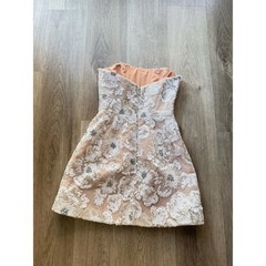 helsi caprice white & silver sequin floral applique strapless mini dress size XS