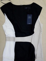 M & S Linen Blend Color Block Curved Seam Shift Dress ~Sizes 10 12 14 16 18 22~