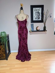 Vintage 90s Y2K Long Berry Floral Devore Bias Cut Dress UK 12/14 (US 10)