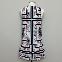 Lovers + Friends Womens Dress M White Blue Floral Mini Ruffle Beachy Girly Date