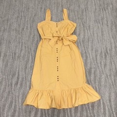 Cremieux Yellow Button Front Midi Sun Dress Ruffle Tie Belt Boho Women&rsquo;s Sz 10
