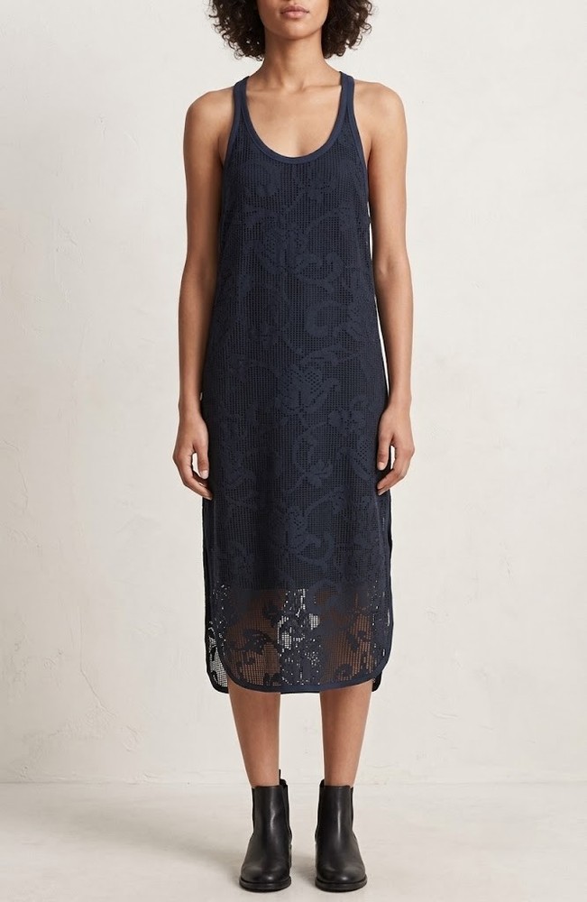 NWT Rag & Bone Stella Midi in Salute Blue Mesh Eyelet Racerback Tank Dress S