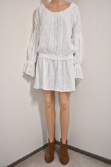 Chloe Oliver womens Mini Dress cream Embroidered Bell Sleeve Off Shoulder Boho
