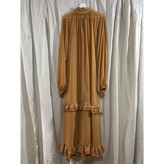 Eloquii 28 Plus Size Camel Tan Mock Neck Sheer Ruffle Tiered Maxi Dress Chiffon