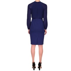 Badgley Mischka Navy Chiffon Long Sleeve Cocktail Midi Dress Women&rsquo;s Size 2