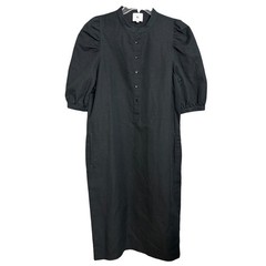Goop G. Label Black Linen Cotton Midi Shirt Dress XL Minimalist Popover Shift