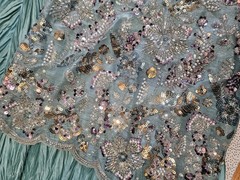 Pakistani Embroidered Anarkali beaded Dress gown Suit Aqua Blue Party Wedding