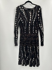 Cynthia Rowley Womens Long Sleeve Dress L Black/Brown/White Pattern Cotton/Rayon