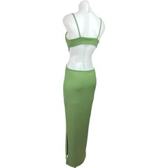 SHEIN Green Cut-Out Ruched Spaghetti Strap Slit Hem Maxi Sexy Bodycon Dress 6