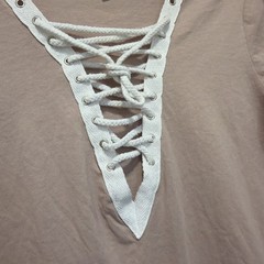 Derek Hart Dusty Rose Lace Up V-Neck Topped With White Trim Dress, Size S￼￼￼￼￼