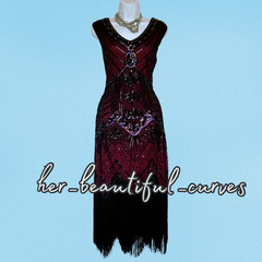 LADIES SEQUINS BEADS 20s GATSBY OCCASION PARTY DRESS SIZE L fits 12/14