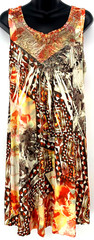 Style & Co Womens Dress Size Medium Orange Embroidered Floral Beaded Scoop Neck