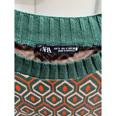 Zara Green:Brown:Beige Patterned Short-Sleeve Midi Dress New Without Tags