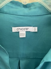 Women&rsquo;s Chico&rsquo;s Popover Teal Short Puff Sleeve Shift Dress Pockets Sz 0 Sm – 4/6